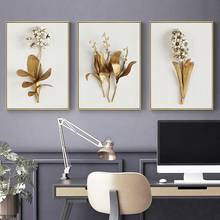 Nordic Golden Plant Leaves and Flowers Wall Art Pictures Canvas Painting Cuadros Posters and Prints for Living Room Decor 2024 - buy cheap