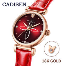 CADISEN-Reloj de pulsera de oro de 18K para mujer, nuevo accesorio de pulsera resistente al agua hasta 30M con correa roja, de cuarzo dorado, perfecto para regalo 2024 - compra barato