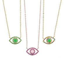 Wholesale Gold Color Cute Lovely Evil Eye Charm Micro Pave CZ Rainbow Green Red Enamel Eye Charm Fashion Women Girl Necklace 2024 - buy cheap