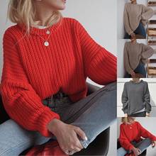 Женский трикотажный пуловер, с круглым вырезом и длинным рукавом, однотонный, свободный, цветные джемперы 2024 - купить недорого