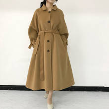 2020 Осень Зима Новый женский элегантный шерстяной Тренч оверсайз двухстороннее женское длинное пальто с поясом manteau femme 2024 - купить недорого