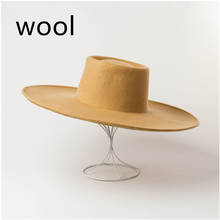 Шерстяная фетровая шляпа, новая простая светлая фетровая шляпа с большими полями, шерстяная Верхняя шляпа для подиума, для покупок, фетровая шляпа, кепка женская 2024 - купить недорого