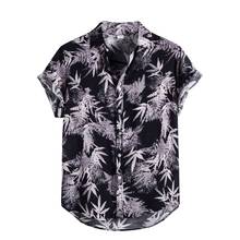 Men Summer T Shirt Beach Style Green Leaves Printed Hawaiian Casual Short Sleeve Turn Down Collar Blouses Tops Camisa Homme 2024 - buy cheap