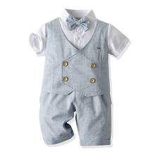 Toddler Baby Boy Clothes 1-5 Years Children Fake Two Bow Shirt with Shorts Outfit for kids Birthday Party Summer Grey Costume 2024 - buy cheap