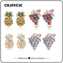 OUREX 2021 New Fashion Crystal Rhinestones Pineapple Grape Orange Stud Earrings for Women Party Jewelry Accessories Wholesale 2024 - buy cheap