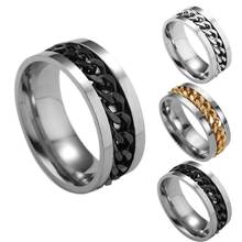 8mm black stainless steel rotating chain ring spinning ring punk style men's jewelry personality ring 2024 - buy cheap