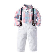 Top and Top New Fashion Baby Boy Sets Long Sleeve Stripe Shirt+Suspender Shorts Toddler Outfits Infant Cotton Gentleman Clothes 2024 - buy cheap