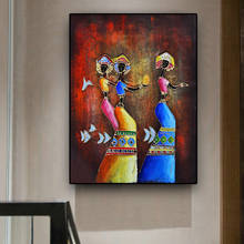Pintura abstrata à mão em tela 100%, pintura a óleo para mulheres africanas, tela, pintura de parede, sala de estar 2024 - compre barato