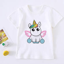 Camiseta con estampado de caballo de arcoíris para niños y niñas, ropa de bebé divertida de unicornio, diseño de filtro, cuello redondo, nueva 2024 - compra barato