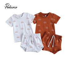 Conjunto de roupa para bebê recém-nascido, 2 peças, manga curta, estampa de sol, tops + shorts, conjunto para crianças, meninos, meninas, 0-3t, verão 2024 - compre barato