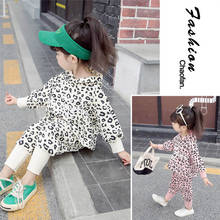 Girl Fashion Leopard Pattern Hooded Sweater And Trouser Suit Kid Casual Long Sleeve Tops Pants Set Baby Trendy Wear Child Outfit 2024 - buy cheap