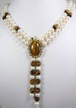 new arrive beautiful design jewelry  white pearl + tiger eye jade necklace 2024 - buy cheap