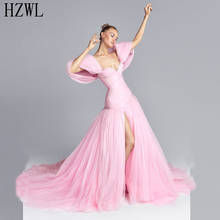 2021 Fairy Series Pink Tulle Prom Dresses Party Gown High Split Sweetheart Short Sleeve Evening Dresses vestido robe de soiree 2024 - buy cheap