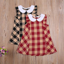 2021 2-7Y Summer Kids Girls Dress Sweet Peter pan Collar Sleeveless Plaid Print Ruffle A-line Dress Children Sundress 2024 - buy cheap