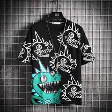 Camisetas de dragón negro para hombre, ropa informal de Hip-Hop, Tops de dibujos animados japoneses de verano, Camiseta holgada a la moda 2024 - compra barato