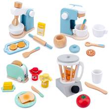 Juguete de cocina de madera para bebé, simulación de café, tostadora, mezclador de alimentos, juguetes educativos de Aprendizaje Temprano 2024 - compra barato