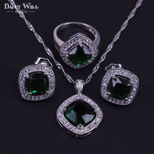 Conjunto de joias de prata estilo dubai, brincos, colar, joias de noiva para mulheres, pedra verde e zircônia cúbica 2024 - compre barato