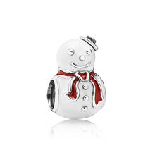 Authentic 925 Sterling Silver Bead Happy Snowman Charm Fit Fashion Women Pandora Bracelet Bangle Gift DIY Jewelry 2024 - buy cheap