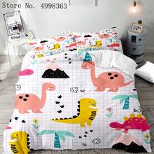 Teens Dinosaur Bedding Set 3D Yellow Pink Dinosaurs Print White Duvet Cover Set 2/3 Piece Duvet Cover Set Queen King Bed Set 2024 - buy cheap