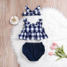 2020 Toddler Baby Girl Summer Plaid Skirted T-shirt Tops+Denim Shorts Clothes Set Clothing Newborn Kids Baby Girls Outfits 2024 - buy cheap