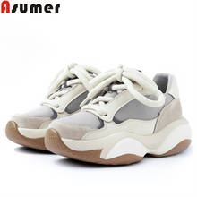 ASUMER size 35-40 fashion new women flats casual sneakers lace up genuine leather shoes round toe ladies flat platform shoes 2024 - buy cheap