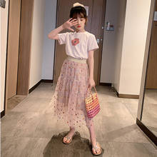 Crianças meninas conjuntos de roupas para crianças flor camiseta cor sólida + coreano saia ternos verão meninas roupas 6 8 10 12 ano 2024 - compre barato