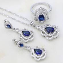 925 Silver Jewelry Sets Water Drop Shape Blue Cubic Zirconia White Crystal For Women Earrings/Pendant/Necklace/Ring Set 2024 - buy cheap