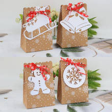 Caja de Papel Kraft para dulces, copo de nieve, bolsas de regalo con cinta para invitados, caja de embalaje para galletas, decoración de fiesta de Feliz Navidad, 12 Uds. 2024 - compra barato