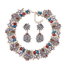 Conjunto de Gargantilla y pendientes para mujer, Collar de lujo étnico con diamantes de imitación, estilo Retro, Maxi, joyería de moda 2024 - compra barato