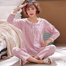 Pajamas Women Cotton Ins Fashion Spring And Summer Long-Sleeved Suit Korean Version Cute Cotton Lounge Negligee Sleepwear 2024 - buy cheap