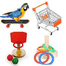 Brinquedo para aves de estimação 4 peças, papagaio, brinquedo de barbear, tabela de basquete, carrinho de compras, brinquedo para barbear 2024 - compre barato