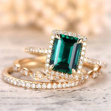 Conjunto de anel feminino de zircão, conjunto clássico de anéis verde, joias da moda, casamento e noivado, 4 peças 2024 - compre barato