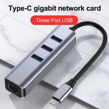 Adaptador de 3 puertos para ordenador, HUB USB 3,0 tipo C a Rj45, Gigabit, Ethernet, para MacBook, suministros de oficina 2024 - compra barato