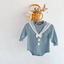 Костюм-комбинезон с воротником-лодочкой для новорожденных девочек 0-24 мес., однотонный костюм с круглым вырезом и длинным рукавом, зимний теплый топ 2024 - купить недорого