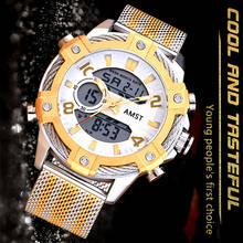 Amst relógio masculino digital de quartzo, relógio analógico com tela de led dupla de aço inoxidável à prova d'água, relógios de pulso esportivo para homens 2021 2024 - compre barato