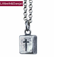 Creativity Silver Brick Pendant Pure 925 Sterling silver Cross Free black leather rope Jewelry Men Women Necklace Pendant P09 2024 - buy cheap