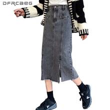 Gray Vintage Denim Long Skirts Women 2020 Spring Autumn High Waist Loose Sexy Split Retro Straight Skirts Jeans Ladies Saias 2024 - buy cheap