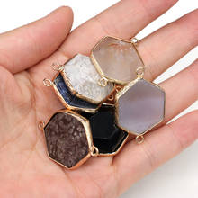 Colgante de Piedra 100% Natural con forma hexagonal, Conector de doble agujero para mujer, fabricación de joyas, accesorios para collares DIY 2024 - compra barato