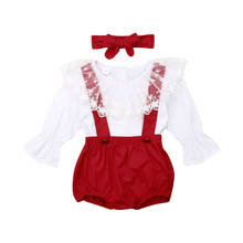 Conjunto 3 peças roupa infantil bebê meninas blusa de renda floral + calça tiara vestimenta 0-24m 2024 - compre barato