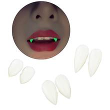 2 uds. De dentaduras para Cosplay de Halloween, dientes de vampiro Zombie, favores de fiesta, dientes de vampiro luminosos falsos, colmillos, dentaduras postizas 2024 - compra barato