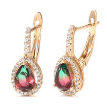 Pendientes de oro rosa circonia arcoiris para mujer, aretes de cristal de piedra Natural, Estilo Vintage, 585 2024 - compra barato