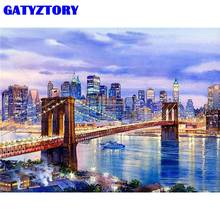 GATYZTORY Framed Painting By Numbers For Adults City Bridge Night Scenery Paints Kits Unique Gift Home Bed Room Art Craft Decor 2024 - buy cheap