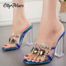 OllyMurs Summer Fashion Crystal Diamond Slippers Clear PVC Transparent Slides Women Shoes Peep Toe High Heels Mules Dress Pumps 2024 - buy cheap