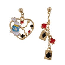 Bunny Rabbit Love Heart Playing Cards Drop Earrings For Women Girl Asymmetric Poker Spades A Cut Chic Jewelry Friends Gift 2024 - buy cheap