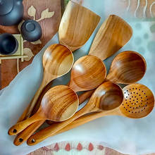 Деревянная ложка, набор кухонных инструментов для приготовления пищи, ложки, набор длинных дуршлаг для риса шумовка для супа, ложка для приготовления пищи, натуральная лобовая посуда из акации 2024 - купить недорого