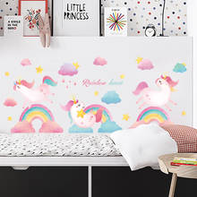 Adesivo de parede infantil de cavalo e arco-íris, decoração ecológica de parede para quartos de crianças, para berçário de meninas, decoração de casa 2024 - compre barato