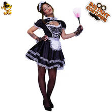 Взрослые Сексуальные вечерние костюм для ролевых игр милые Французская горничная фартук кружевное платье для костюмированной вечеринки на Хэллоуин для девочек черное мини-платье для женщин 2024 - купить недорого