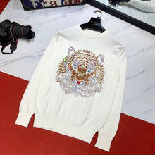Autumn And Winter European Style Warmth With Rhinestone Tiger Men's Sweater Fashion Sweatshirt Casual Slim Pullover 2024 - buy cheap