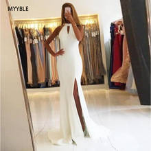 MYYBLE-vestidos de graduación hechos a medida, de noche de cuello Halter blanco, sin mangas, con Raja lateral, Simple, espalda abierta, sirena larga, vestidos de fiesta formales 2024 - compra barato