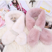 Winter Pearl Scarves Women Luxury Faux Rabbit Fur Collar Scarf Spring Fashion Warm Ring Plush Neck Snood Scarf PJ111 2024 - buy cheap
